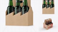 3785+ Kraft Paper 6 Pack Green Bottle Carrier PSD Mockup Half Side View High Angle Shot Smart Layer Mockup Free