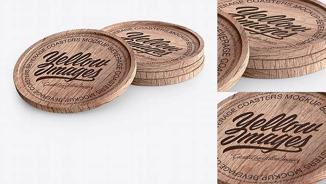 3789+ Four Wooden Beverage Coasters PSD Mockup Fully Customizable Photoshop Freebie