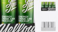 379+ Transparent Pack with 12 Matte Aluminium Cans PSD Mockup Front View Professional Editable Freebie PSD