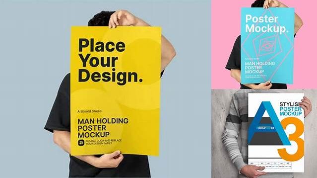 3790+ Man With A3 Poster PSD Mockup Exclusive Free Creative Mockup File