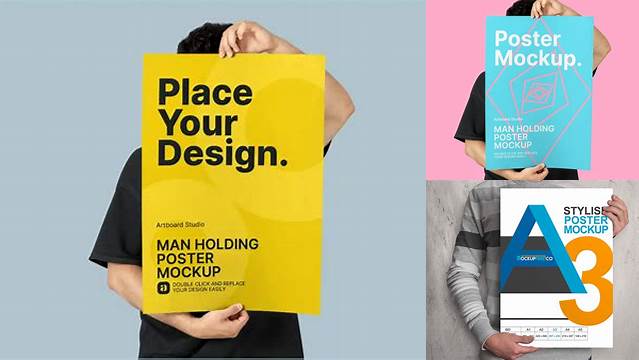 3790+ Man With A3 Poster PSD Mockup Exclusive Free Creative Mockup File