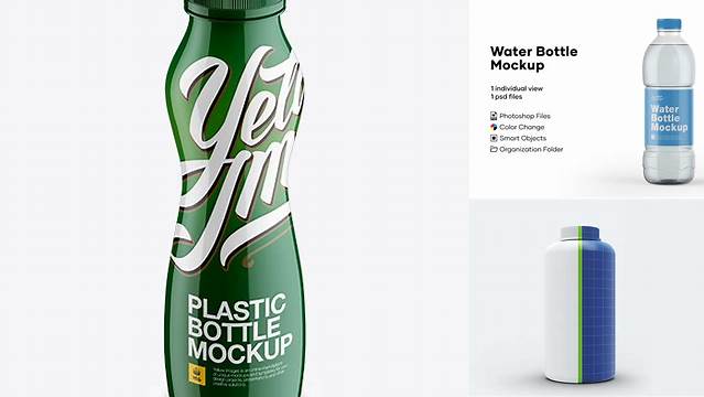 3791+ Glossy Plastic Bottle PSD Mockup Front View High Angle Shot Professional Graphic PSD Download