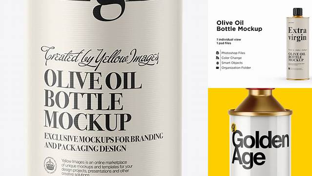 3799+ 1L Olive Oil Metal Bottle PSD Mockup Easy-to-Use PSD Template