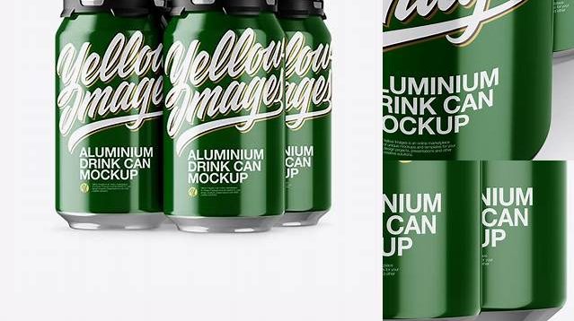 3799+ Pack with 4 Glossy Aluminium Cans with Plastic Holder PSD Mockup Professional Graphic PSD Download