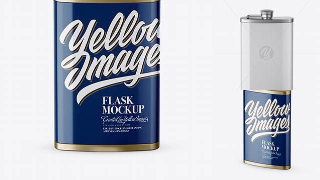 380+ Steel Flask With Glossy Wrap PSD Mockup High-Angle Shot Creative Photoshop Resources