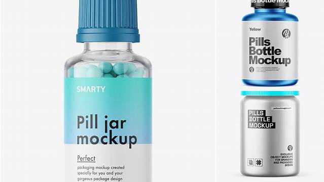 3802+ Matte Metallic Pills Bottle With Shrink Sleeve PSD Mockup Creative Photoshop Resources