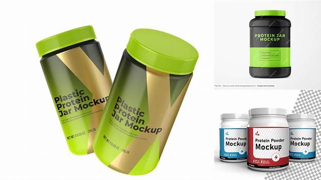 3802+ Matte Plastic Protein Jar PSD Mockup Front View Versatile Photoshop File