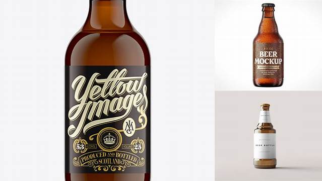 3804+ 250ml Stubby Amber Glass Beer Bottle PSD Mockup Customizable Photoshop Template