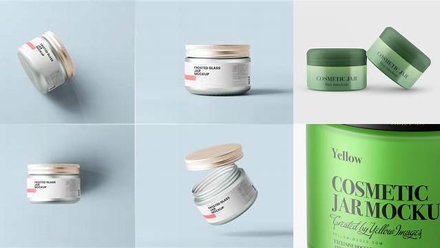 3804+ Frosted Green Glass Cosmetic Jar PSD Mockup Advanced Editable PSD