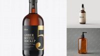 3809+ 700ml Amber Glass Bottle PSD Mockup Elegant Photoshop Mockup