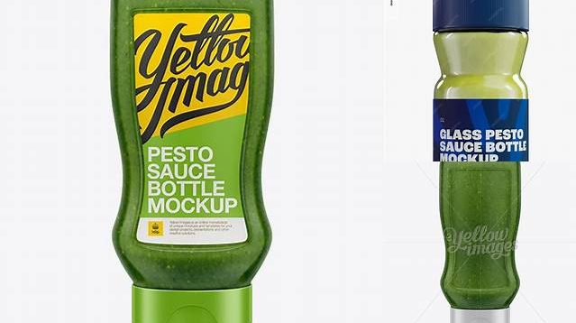 3811+ Plastic Tottle Bottle with Pesto Sauce PSD Mockup Unique and Editable PSD