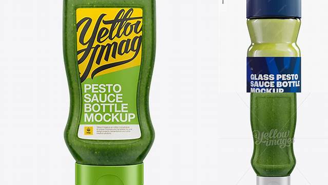 3811+ Plastic Tottle Bottle with Pesto Sauce PSD Mockup Unique and Editable PSD