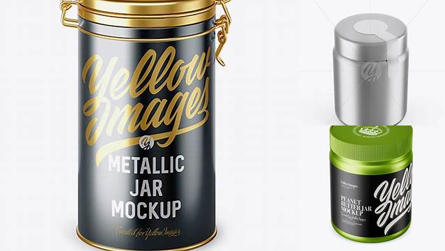 3812+ Metallic Plastic Jar PSD Mockup High-Angle Shot High-Resolution Graphic