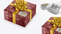 382+ Matte Metallic Gift Box with Glossy Bow PSD Mockup Fully Layered PSD Freebie