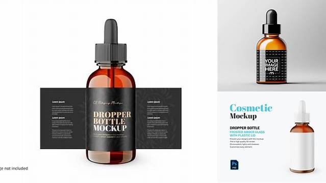 382+ Square Amber Glass Bottle with Dropper PSD Mockup Exclusive Layered PSD Mockup