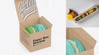 3822+ Opened Kraft Box With Macarons PSD Mockup Half Side View Creative PSD Resources