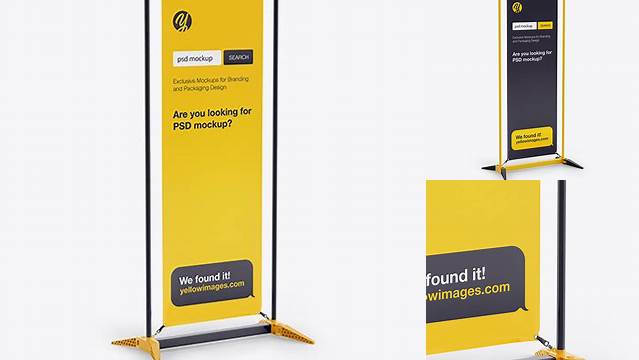 3824+ Glossy Vinyl Stand-Up Banner in Frame PSD Mockup Half Side View Premium Mockup Freebie