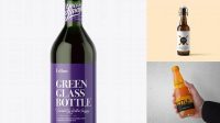 3832+ 1L Green Glass Bottle With Red Beverage PSD Mockup Download Professional PSD