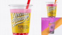 3833+ Strawberry Bubble Tea Cup PSD Mockup Photoshop Freebie