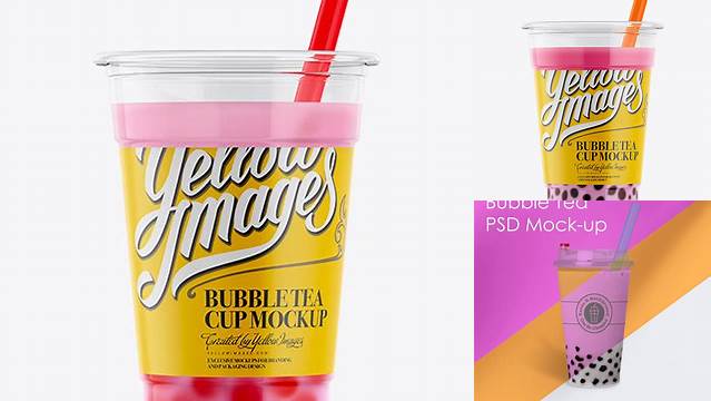 3833+ Strawberry Bubble Tea Cup PSD Mockup Photoshop Freebie