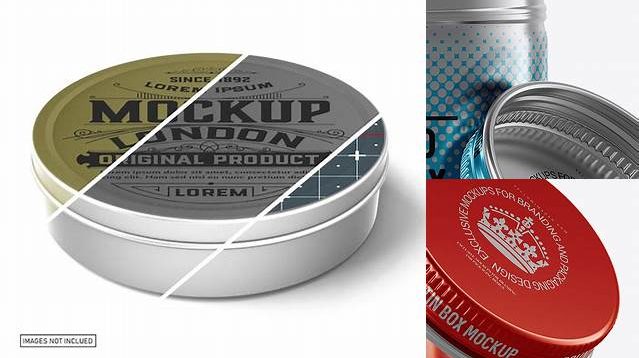 3834+ Metallic Round Tin Box PSD Mockup Front View Custom Graphic Resource Free Download