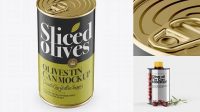 3834+ Olives Tin PSD Mockup High-Angle Shot Custom Design Freebie PSD