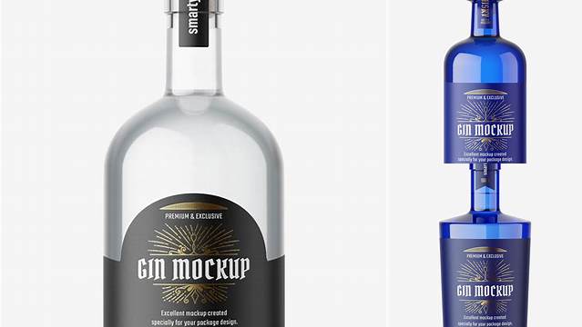 3838+ Blue Glass Bottle with Dry Gin PSD Mockup Creative Design Mockup