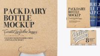 3842+ 8 Kraft Pack Kraft Dairy Bottle PSD Mockup Front View Fully Layered Photoshop Freebie