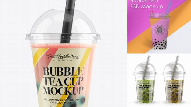 3852+ Cup with Mango Bubble Tea PSD Mockup Editable Design PSD File