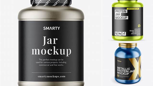 3856+ Metallic Protein Jar PSD Mockup Front View High-Angle Shot Exclusive Free Photoshop Mockup