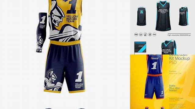 3859+ Full Basketball Kit with V-Neck Tank Top PSD Mockup Front View Editable Graphic Free PSD