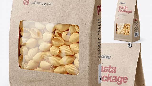 3860+ Kraft Bag with Conchiglie Pasta PSD Mockup Half Side View Exclusive Layered PSD Mockup