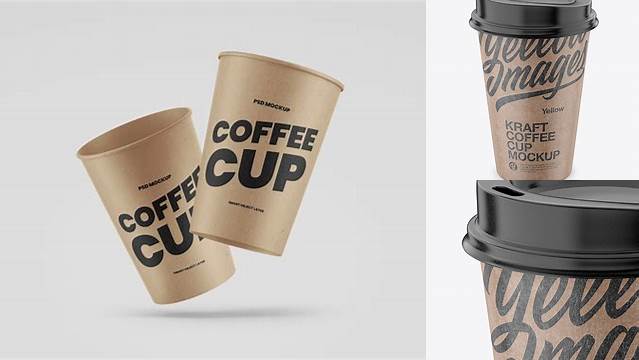 3868+ Kraft Coffee Cup PSD Mockup – Front View High Angle Shot Fully Customizable Photoshop Freebie