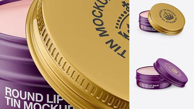 3869+ Opened Matte Lip Balm Tin PSD Mockup Front View High-Angle Shot Download Professional PSD