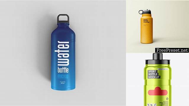 3873+ Metallic Sport Bottle PSD Mockup Front View Advanced Photoshop Design Free