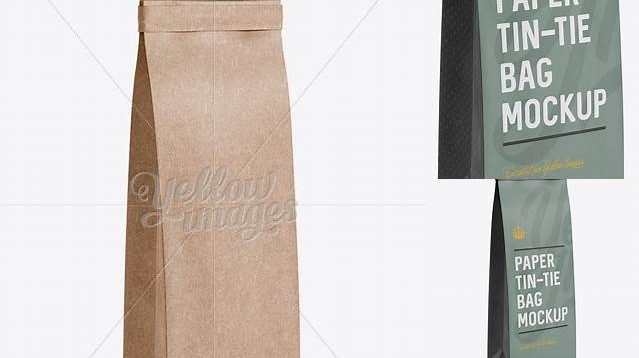 3874+ Kraft Paper Bag with a Kraft Paper Tin-Tie PSD Mockup Halfside View High-Resolution Editable PSD