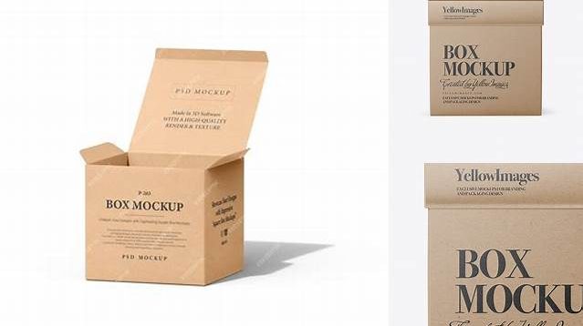 3877+ Glossy Kraft Square Box PSD Mockup Front View High-Angle Shot Custom Design Freebie PSD