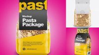 388+ Ruote Pasta with Paper Label PSD Mockup Front View Premium Quality PSD Freebie