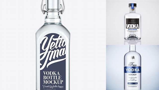 389+ Vodka Bottle PSD Mockup with Flip-Top Cap Front View Elegant and Stylish Free PSD