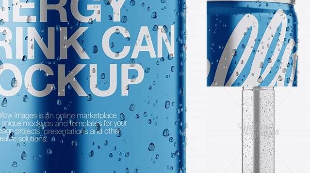 3891+ 250ml Metallic Aluminium Can with Condensation PSD Mockup Front View Creative Photoshop Resources