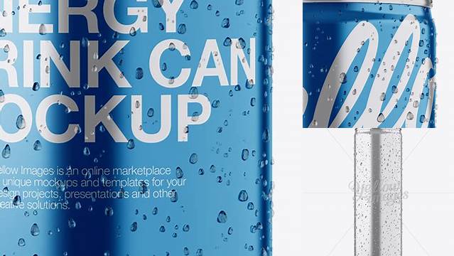 3891+ 250ml Metallic Aluminium Can with Condensation PSD Mockup Front View Creative Photoshop Resources