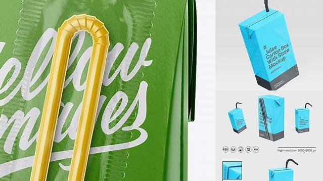 3898+ Carton Package with Straw PSD Mockup Back View Premium Free Mockup PSD