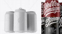 3904+ Three 330ml Matte Aluminium Cans PSD Mockup Hero Shot Free Photoshop Mockup Design