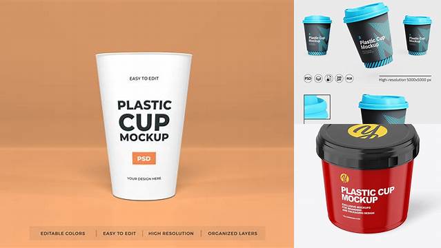 3910+ Glossy Plastic Cup PSD Mockup High Angle Shot Editable Mockup PSD