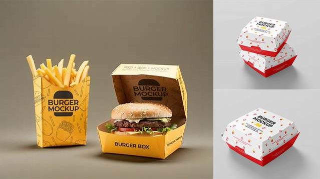 3912+ Two Paper Burger Boxes PSD Mockup Half Side View Elegant and Stylish Mockup