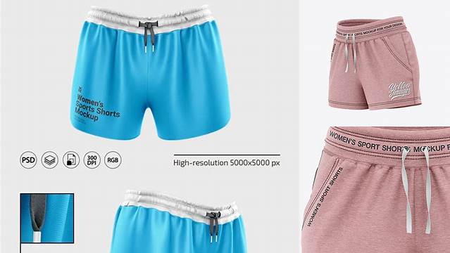 3912+ Women's Heather Sport Shorts PSD Mockup Front View Advanced Editable Template Free