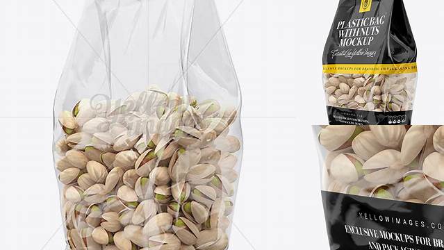 3920+ Clear Bag With Pistachio Nuts PSD Mockup Halfside View Layered PSD for Easy Editing