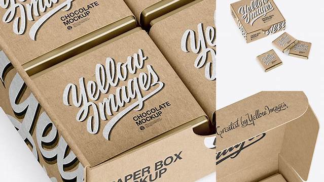 3920+ Kraft Paper Box With Chocolates PSD Mockup Half Side View High-Angle Shot For Free Download