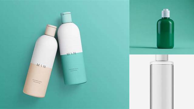 3923+ Green Plastic Cosmetic Bottle with Transparent Cap PSD Mockup Customizable Design Files