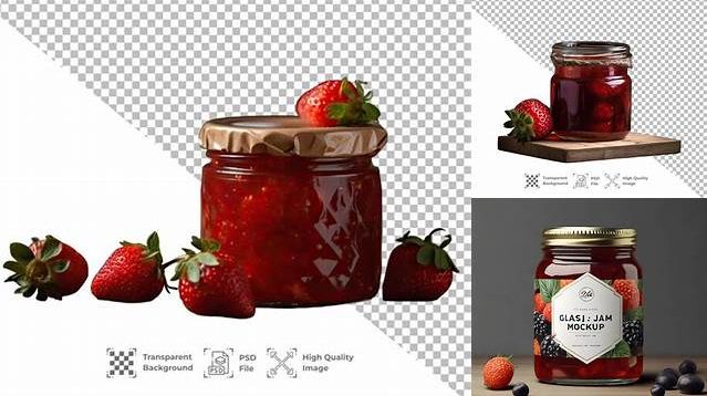 3927+ Clear Glass Jar with Strawberry Jam PSD Mockup Stylish Free PSD